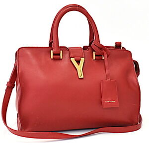 Saint Laurent Cabas Y Line Handbag Shoulder Bag Red Leather PARIS
